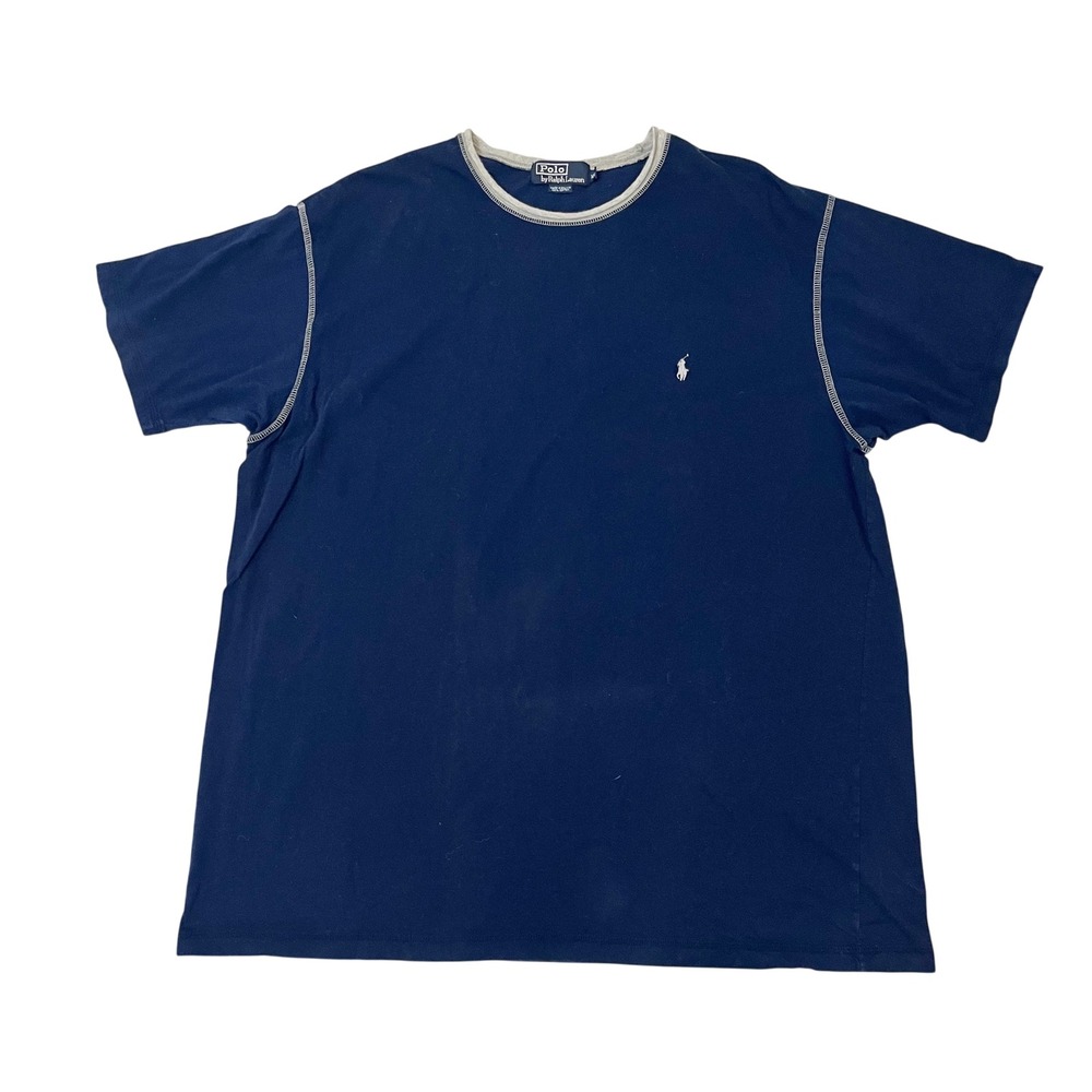 Polo Ralph Lauren Mens XXL Navy Blue Ringer T-Shirt Contrast Stitch Pony Logo